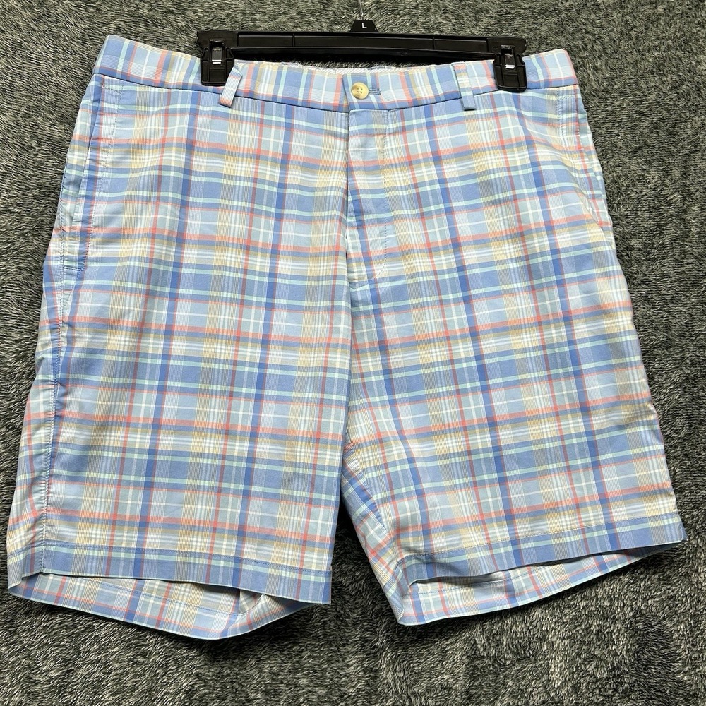 Peter Millar Mens Size 33 Blue Plaid Featherweight Athletic Shorts (L3)
